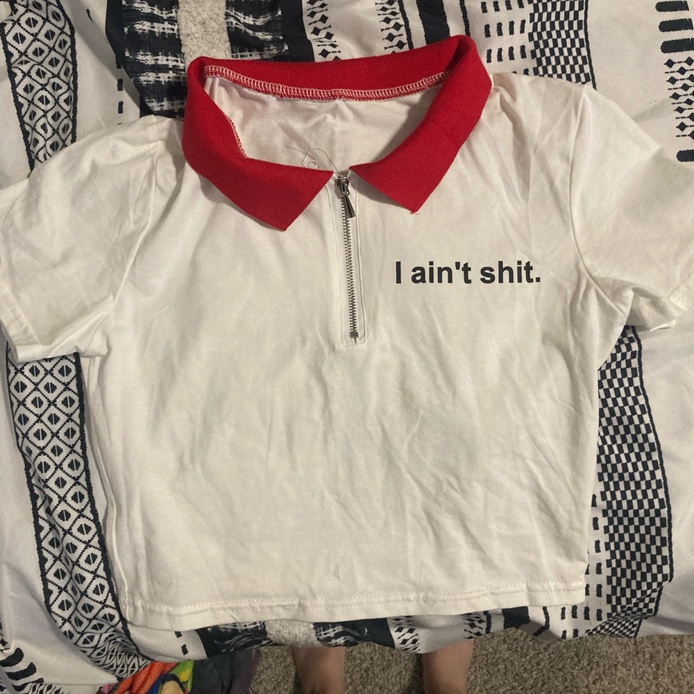 Female White and Red Comedic Crop Top